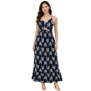 Aerie Navy Geometric Print Maxi Dress Spaghetti Straps Smocked Back Size M